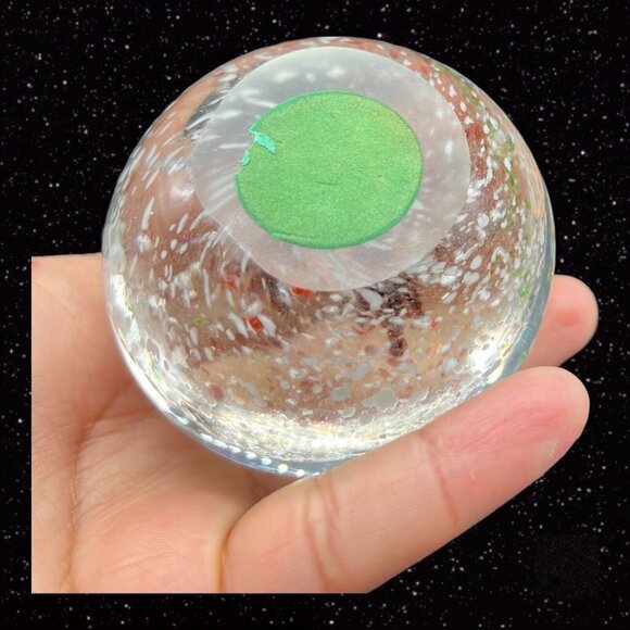 Art Glass Paperweight Cherry Tree w White Dots Round Sphere Vintage Glass 2.5”W - Picture 8 of 12